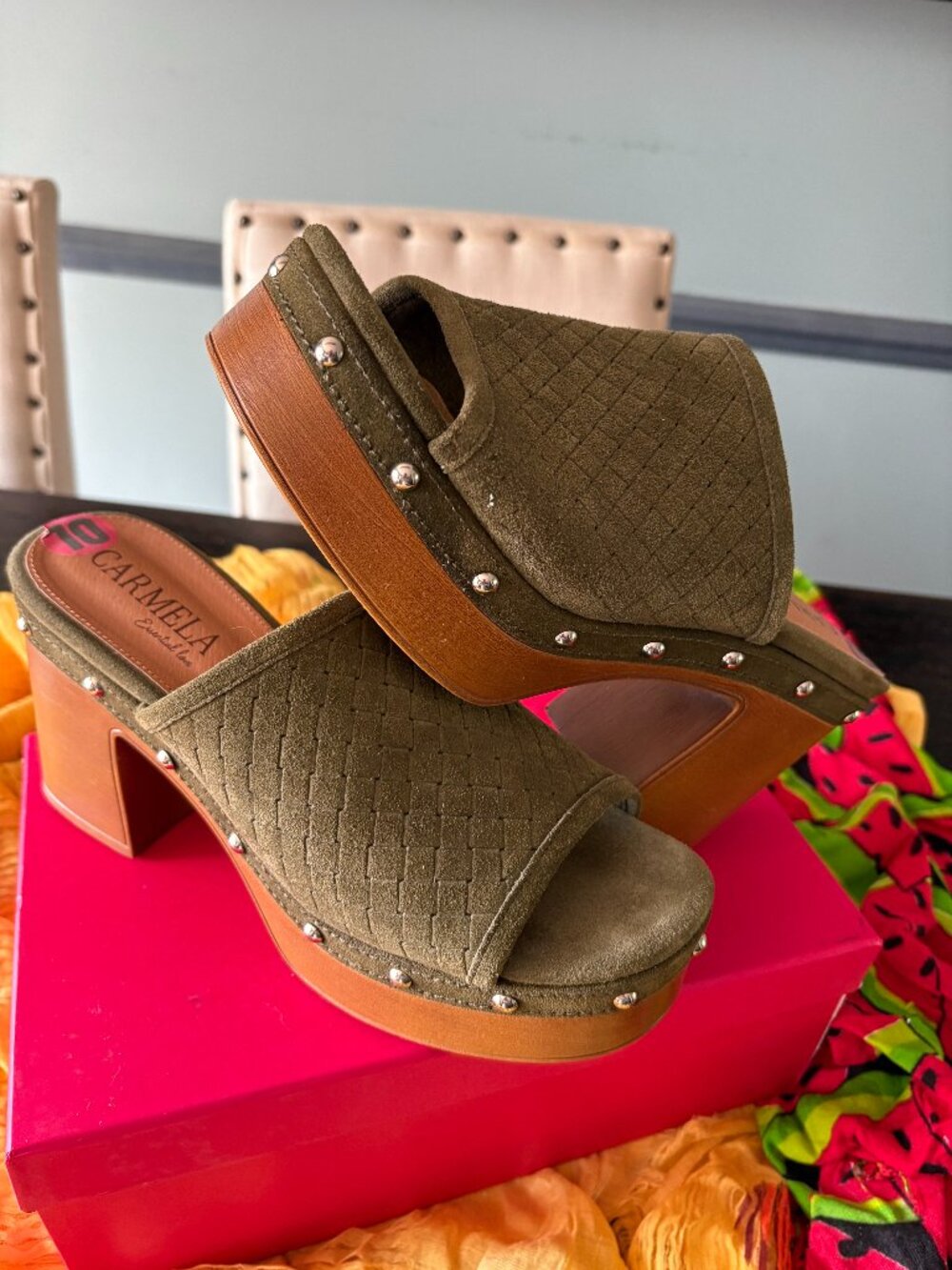 Green Suede Carmela Platform Clog
